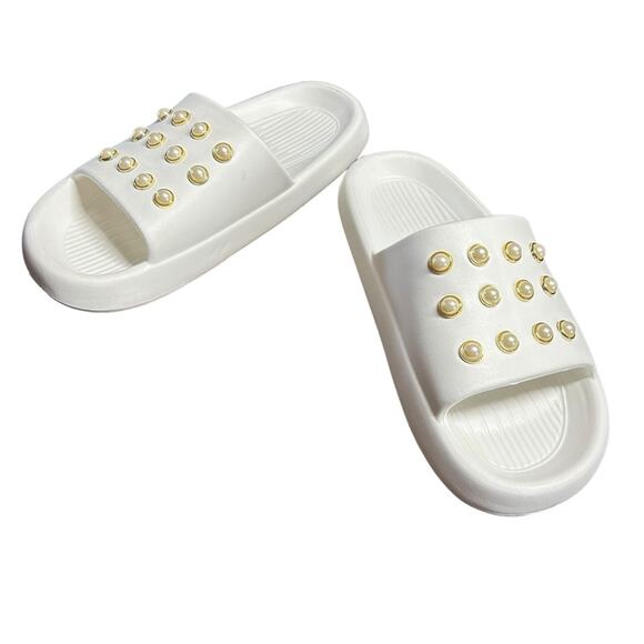 Kenneth Cole Mello Faux Pearl Studded Platform Slip On Slides NEW  Size 10 - Picture 5 of 10